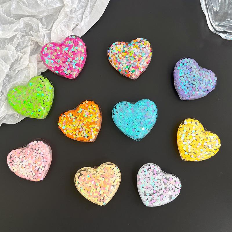 Creative Sequined Love Mobile Phone Airbag Bracket Wind Retractable Lazy Portable Support Watching Drama Paste Type