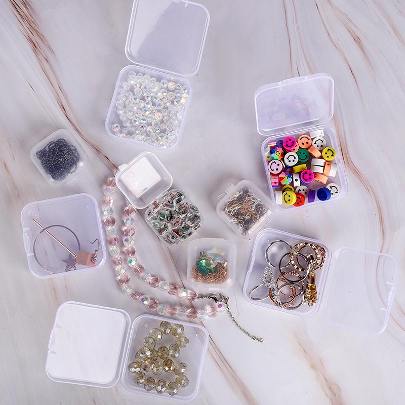 2 Sizes Clear Small Containers Plastic Square Bead Storage Box for Beads Jewelry Crafts Board Game Pieces Organization Wholesale