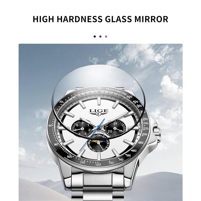 Men Quartz Wrist Watch Luminous Scale Waterproof Steel Strap Chronograph Watch with Calendar 24H Display