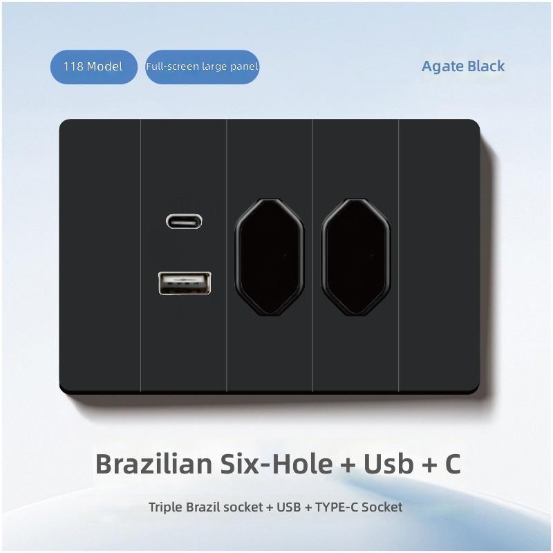 Brazil Standard Electrical 20A Socket Outlet with Usb Type-C Fast Charging 118 Type Wall Switches