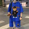 Korean Fashion Streetwear Hip Hop Rock Casual Short Suit Funny Bear Tshirts Shorts 2 Piece Set Summer Tracksuit Clothes For Men