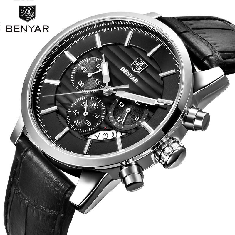 Binyan Men's Multifunction Quartz Watch - Fashion Leather with Calendar 5104