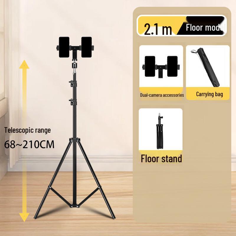 Dual-Position Live Streaming Tripod with Fill Light for Video Recording