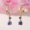 Small Round Stone Blue Crystal Pendant Hoop Earrings For Women Vintage Gold Color Ear Buckle Wedding Jewelry Engagement Gifts