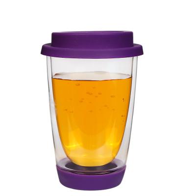 350ML Creative Double Wall Heat-resistant Glass Coffee Mug+ Silicon Lid Set Mug Tumbler Lemon Tea Coffee Mugs and Cups 350ML