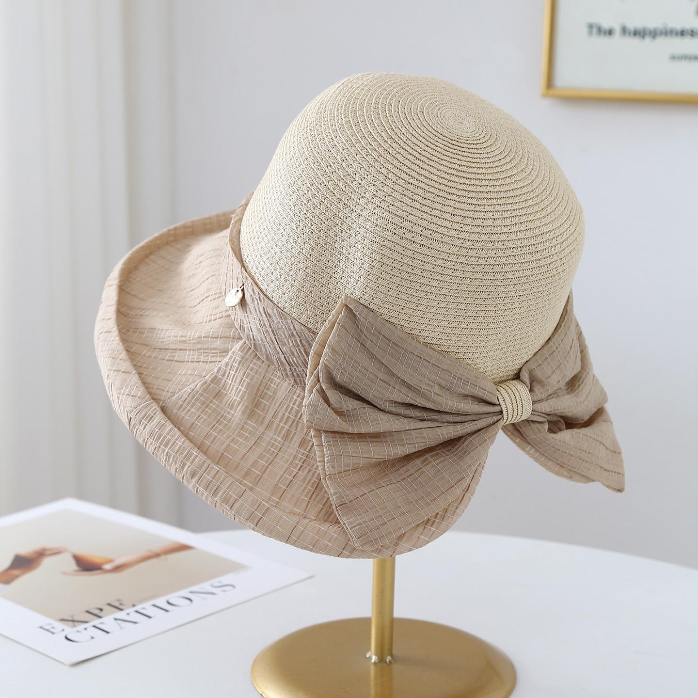 

Patchwork Fisherman Hat for Women with Bow Summer Travel Foldable Beach Sun Hat Lightweight Sun Protection Accessory 56-58cm хаки
