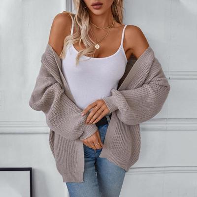 Autumn Winter Vintage Loose V Neck Cardigan Long Sleeve Solid Color Sweater Top Knitwear