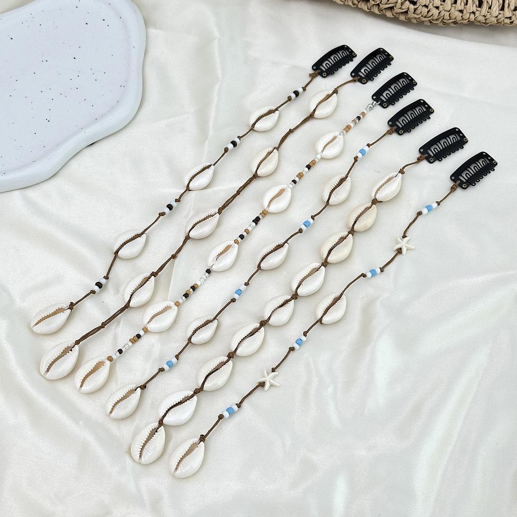 Accessori per Capelli con Perline a Forma di Stella Marina e Conchiglia per le Feste, Corda Lunga Intrecciata per Capelli in Perline di Riso Bohemienne