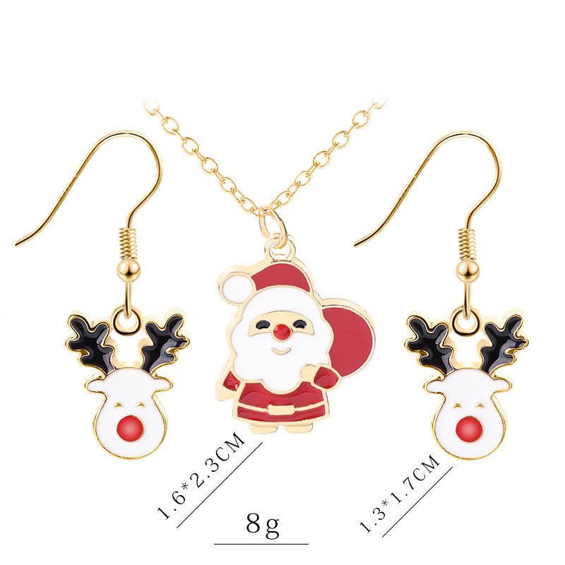 Christmas Collection Jewelry Set Reindeer Head Drop Earrings Santa Claus Charm Necklace Xmas Gift For Women Girls