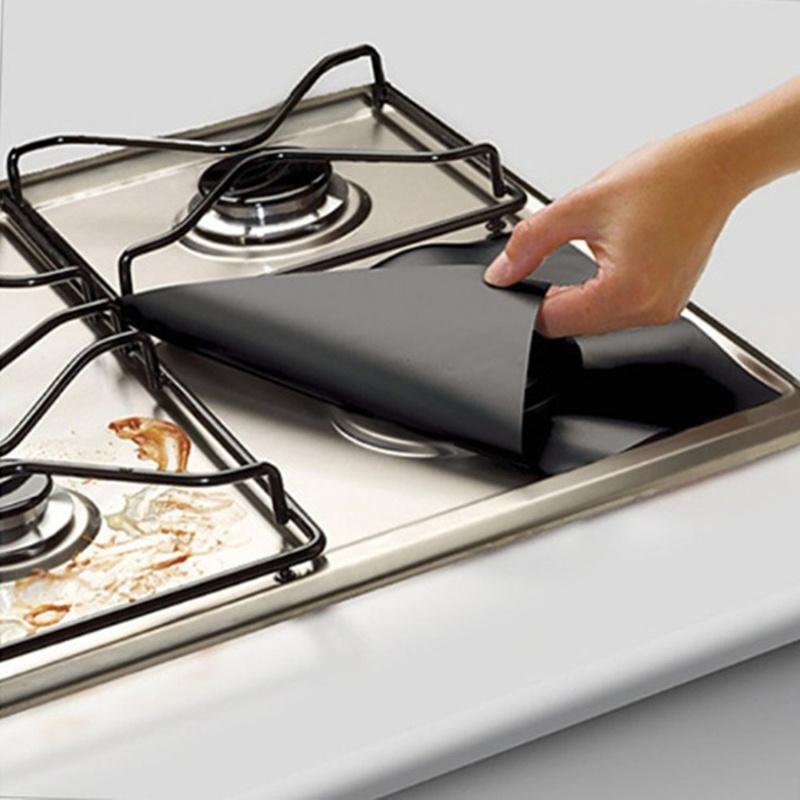4pcs 27cm/ 10.63in Teflon Gas Stove Protection Pad Oil Dirt Prevention Pad