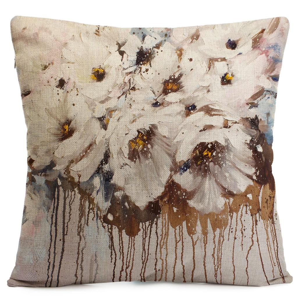Ölgemälde mit Blumenmustern Kissenbezug mit kurzem Plüschdruck für Wohnzimmer Sofa Dekoration Kissenbezug