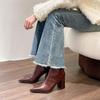 Puntige Teen Dames Enkellaarsjes Mode Elegante Zachte Leren Schoenen Dikke Hak Dames Moderne Korte Laarsjes
