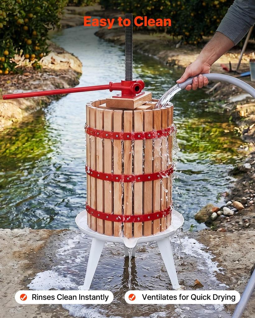Fruit Wine Press, 7.93Gal/30L Manual Juice Maker, Solid Beech Wood Basket, Vintage Traditional Juicer with 6 Press Wooden Blocks, 2 Filter Bags, Heavy