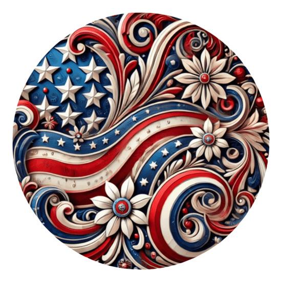 Patriotic Wall Hanging Decoration, Red White Blue Star Stripe Wooden Round Sign, 4th of July Front Door Wreath Alternative, Home Porch Decor