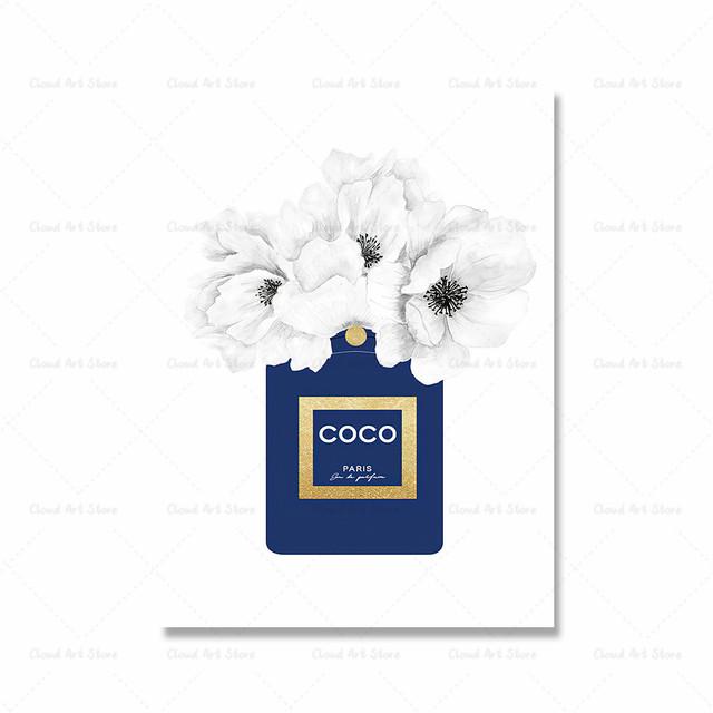 Modeblomma Blå parfymaffisch och tryck Eiffeltornet Väggkonst Dukmålning Sovrum Vardagsrumsdekoration Heminredning