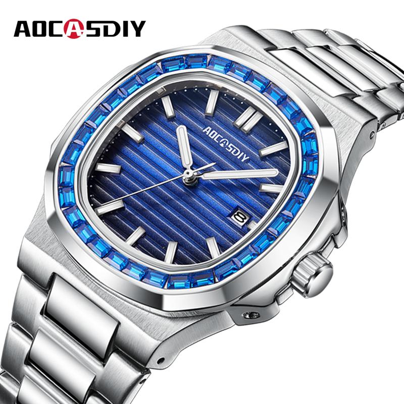 New Fashion Square Luxury Watches for Men Luminous Date Waterproof Business Quartz Wristwatch Male Clock reloj