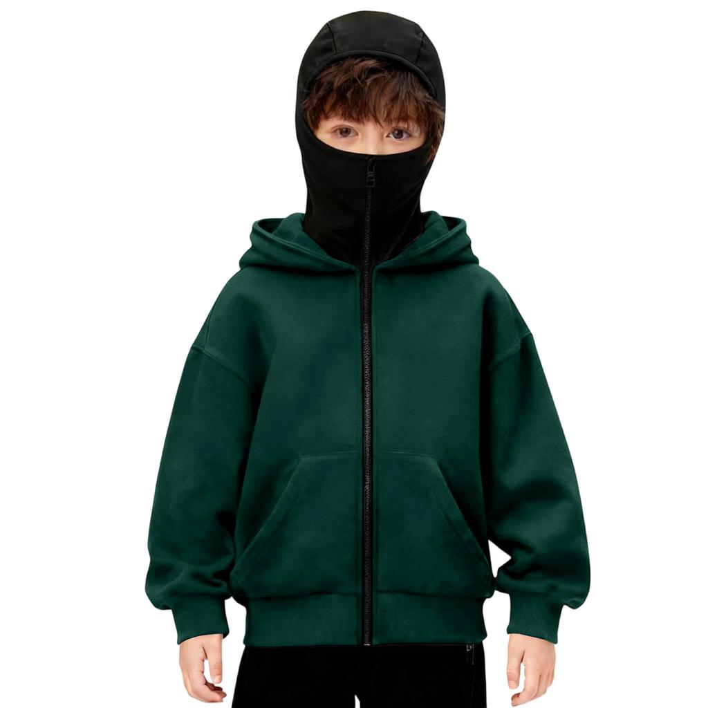 Jongens Winter Hoodie Sweatshirt Met Gezichtsmasker Rits Winddicht Warm Sportjack Met Zakken Casual Hooded Jassen
