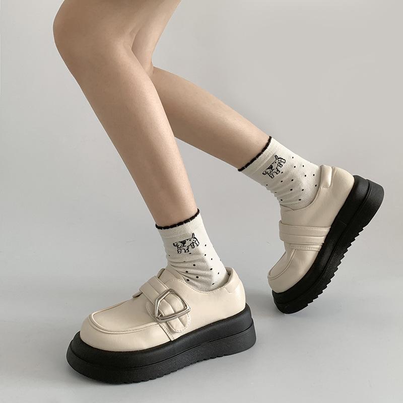 Round Head Retro Versatile British Style Platform Small Leather Shoes Women's Summer 2025 New White French Mary Jane Single Shoes