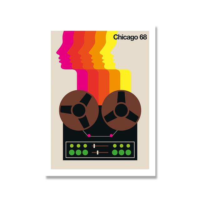 Vintage Music Mix with Poster Painting Cambridge Chicago Wall Living Room Canvas
