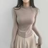tops Women's Korean Fashion Tops Cut and Sew Long Sleeve Cropped Tight Slim Stretchy Single Color Plain Affordable Simple Feminine Casual Autumn