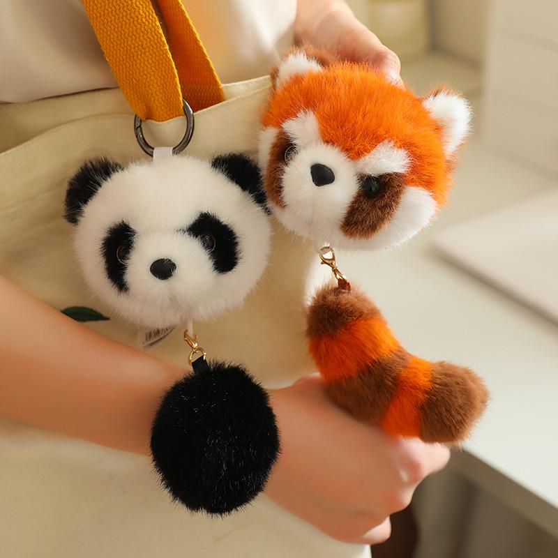 TreasuringU Panda Roux Peluche Pendentif Kawaii Panda Porte-clés Extensible Animaux Mignons Jouets Sac Flexible Cadeaux d'Anniversaire