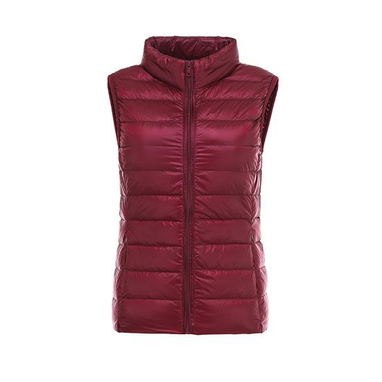 Women Down Vest Fluffy Filling Solid Color Stand Collar Sleeveless Waistcoat for Daily Wear