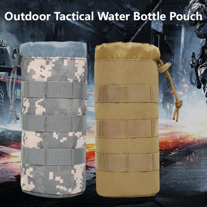 Outdoor Molle Tactical Water Bottle Holder Drawstring Kettle Pouch Carrier For Camping Hiking Cycling Hunting 4
