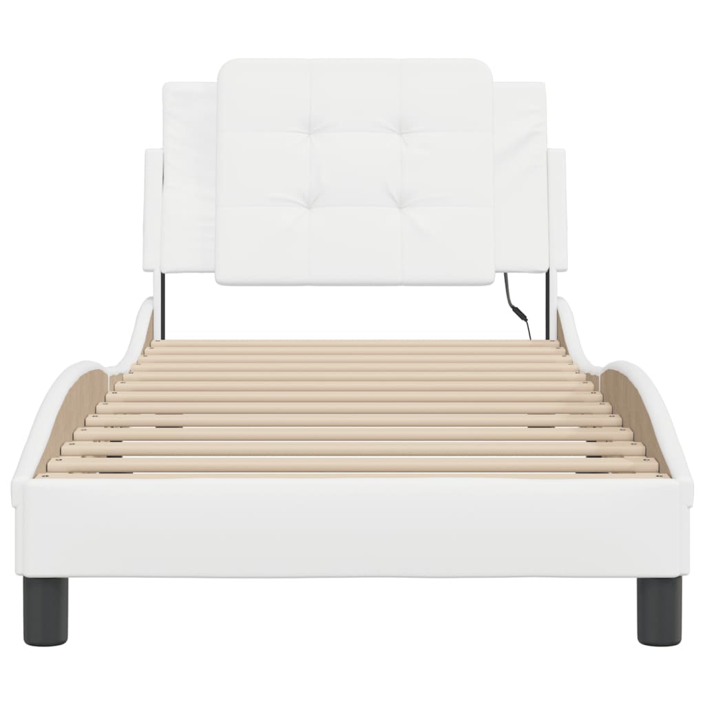 Vidaxl LED Bed Frame, White, 80X200 Cm, Faux Leather