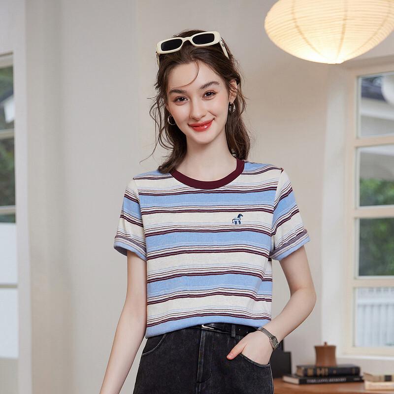Women s Retro Striped Loose Knit T-Shirt XL