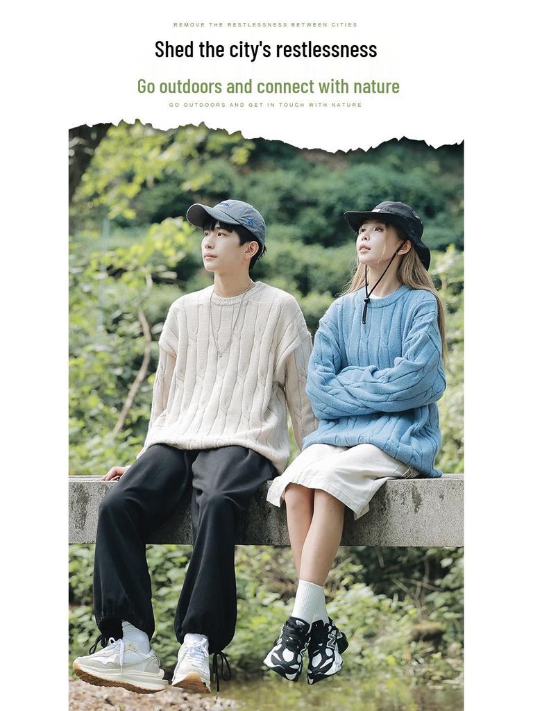 2026 Jugend Japanischer Stil Grobstrick Lockerer Pullover für Herren - Herbst/Winter Langarm Rundhals Trendige Partner Strickware