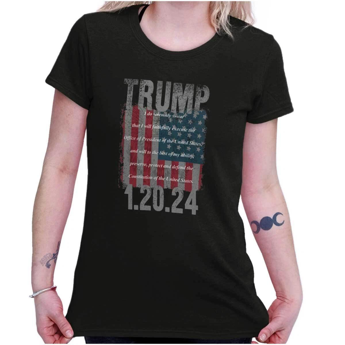Donald Trump Presidential Oath American Flag Womens Top Junior Graphic Tee XXXXL