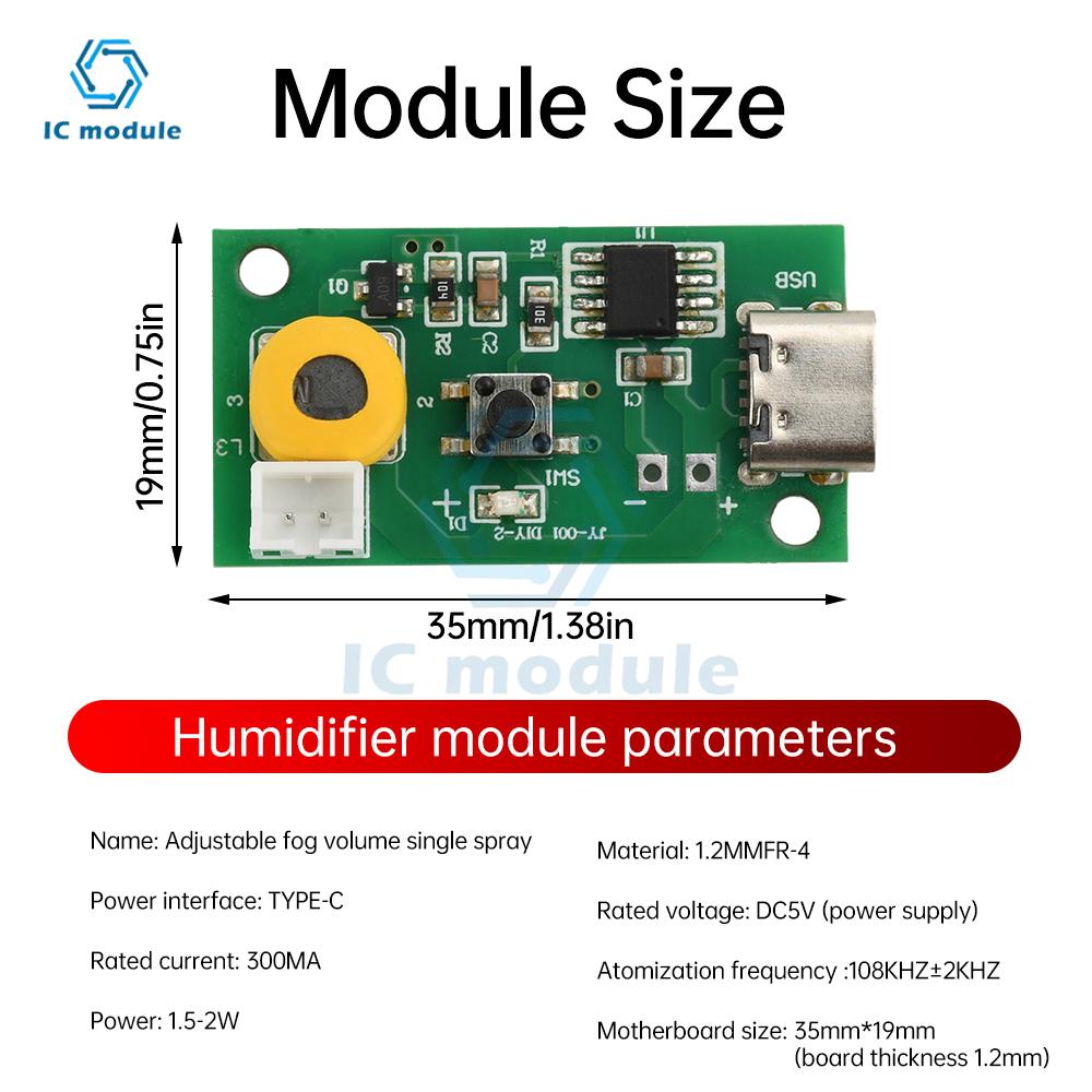 Mini Humidifier DIY Kits Mist Maker Driver Circuit Board DC 5V Three Gear Adjustable Fog Volume Single Spray Humidifier Module