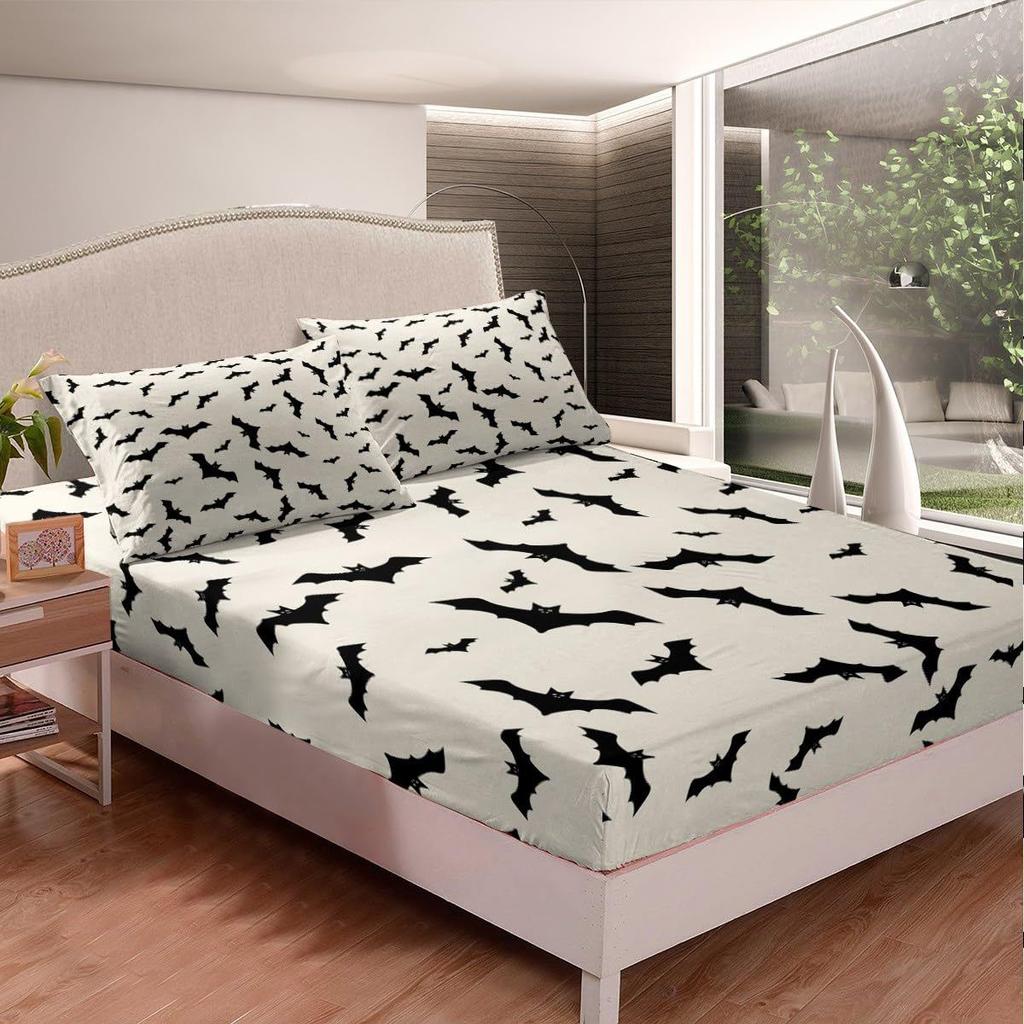 Halloween Bat Pattern Bed Hat Four-Piece Bedding Set Bedroom Dormitory Bedding Decoration