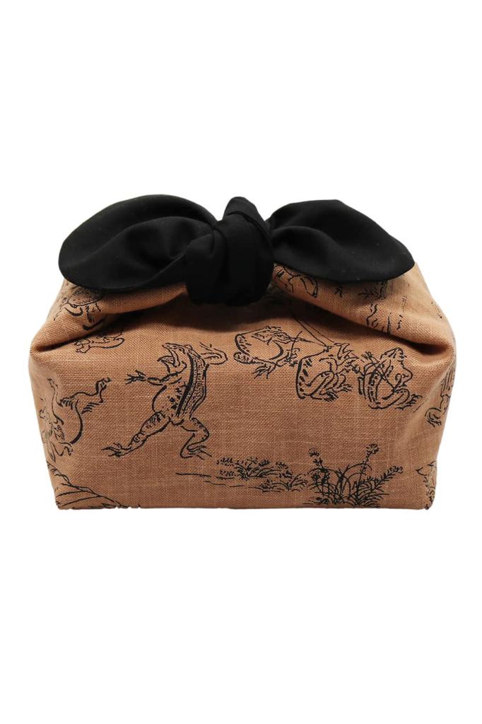 Insulated Lunch Bag, No Strings, Tie-type, Azuma Bag, Ribbon, Japanese Pattern (Choju Giga Walnut)