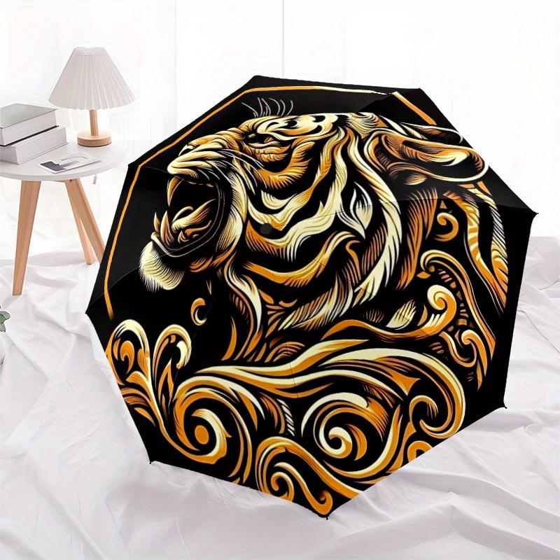 1pc Tiger Swirls Automatic Open/close, Heavy-Duty Iron Frame & 8-Rib structure, Compact Folding Umbrella for Women/Men, All-Season Travel, 157