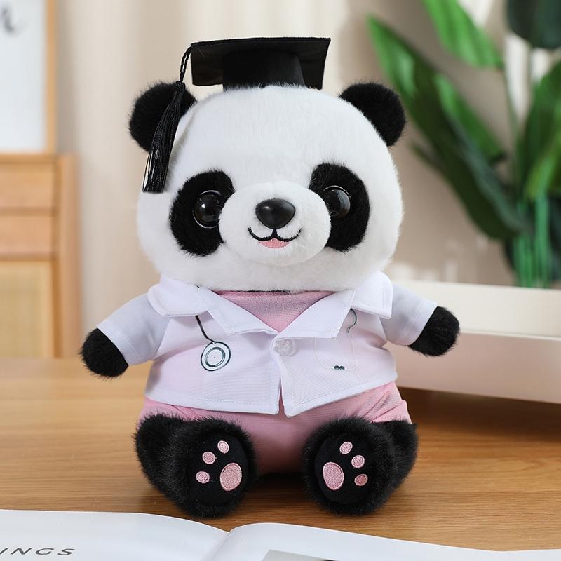 25cm Dr. Panda Plush Toy Dressing Panda Doll Panda Wearing Doctor's Hat Bear Doll Graduation Commemorative Gift For Students