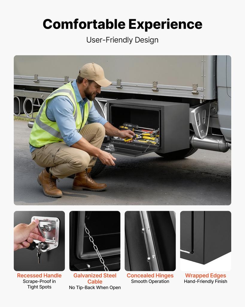 Underbody Truck Tool Box, 762 x 457 x 457 mm Heavy Duty Steel Trailer Storage Box with Lock & Keys, Waterproof Trailer Storage Organizer Under Body