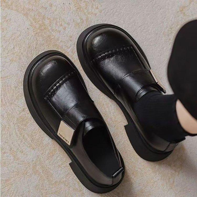 French Retro Preppy Soft Black Leather Shoes