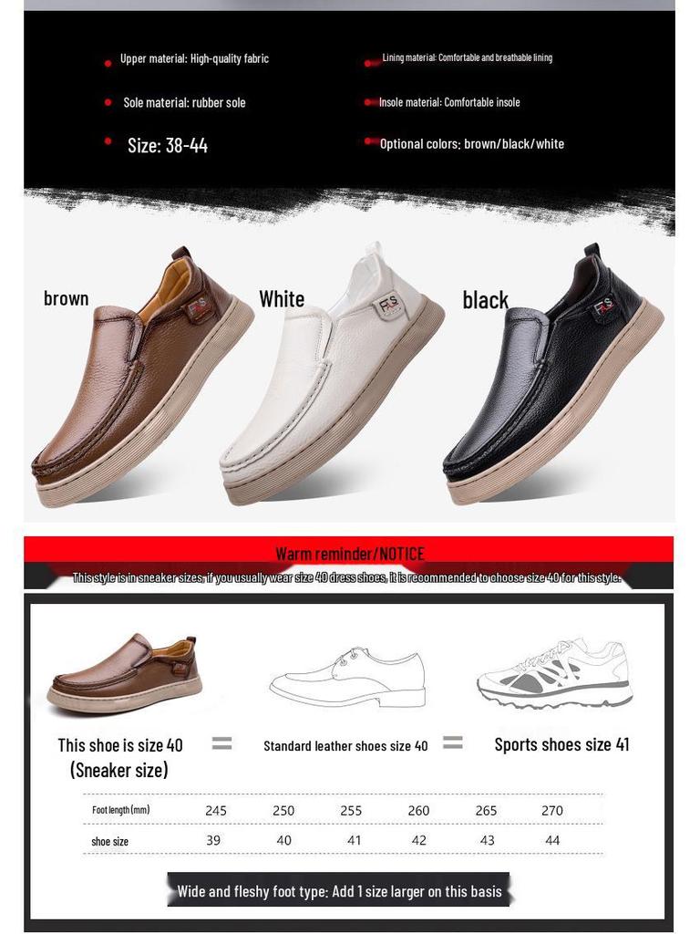 Chaussures décontractées à enfiler pour homme en cuir véritable Automne/Hiver 2025