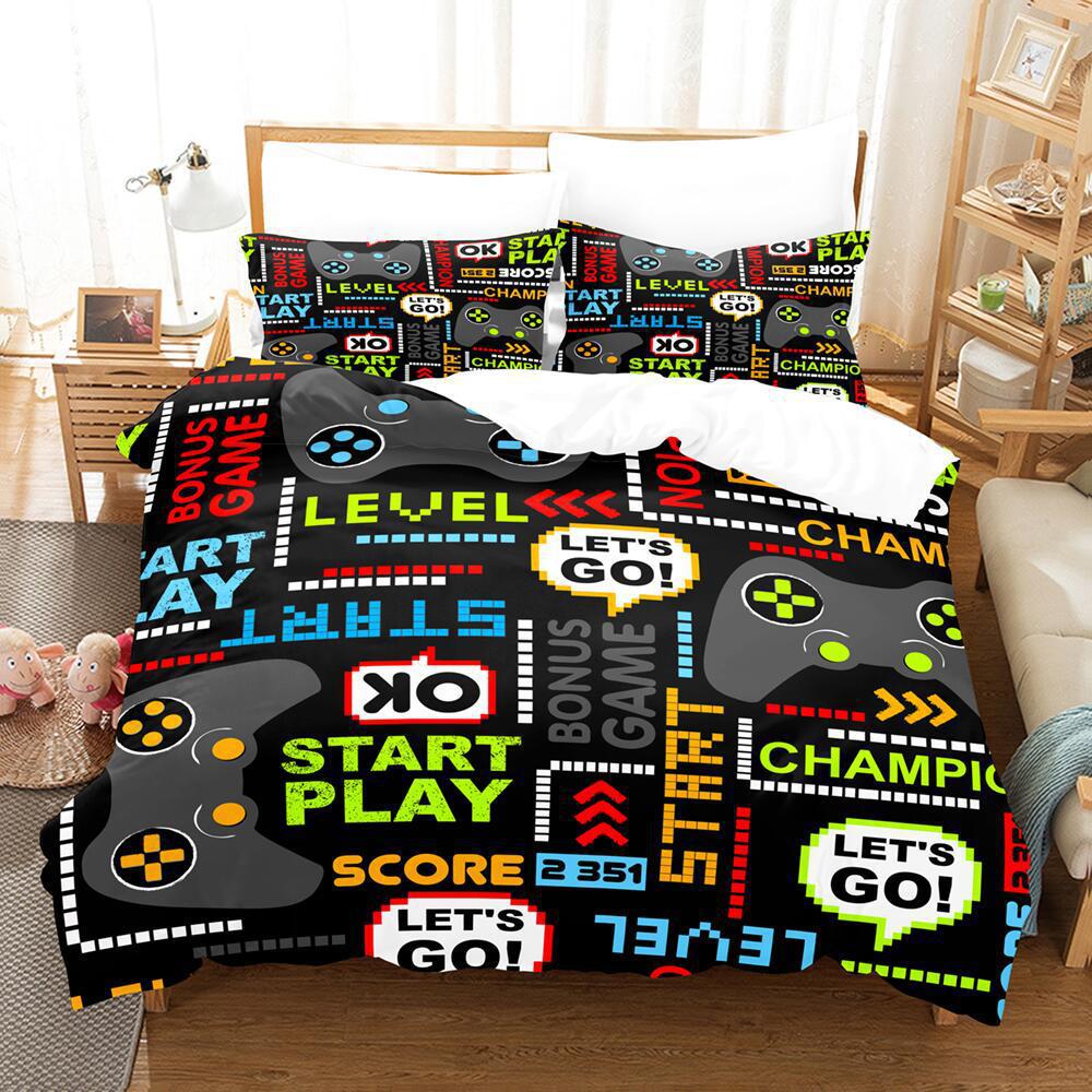 Cartoon Animation Digital Printing Keyboard Gamepad Bedding Three-Piece Microfiber Polyester Cotton Duvet