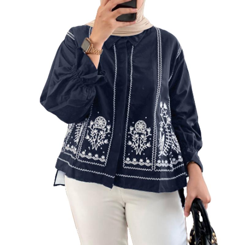 

ZANZEA Женская повседневная блузка с отложным воротником и длинным рукавом с принтом S