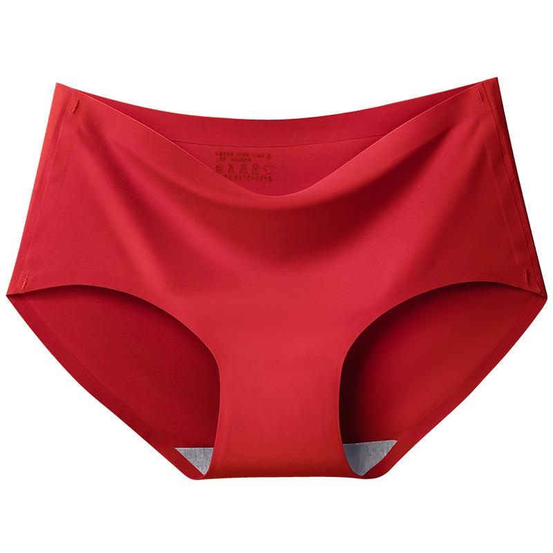 Best-Selling Seamless Ice Silk Mid-Waist Panties - Plus Size Women's Solid Color Triangle 810