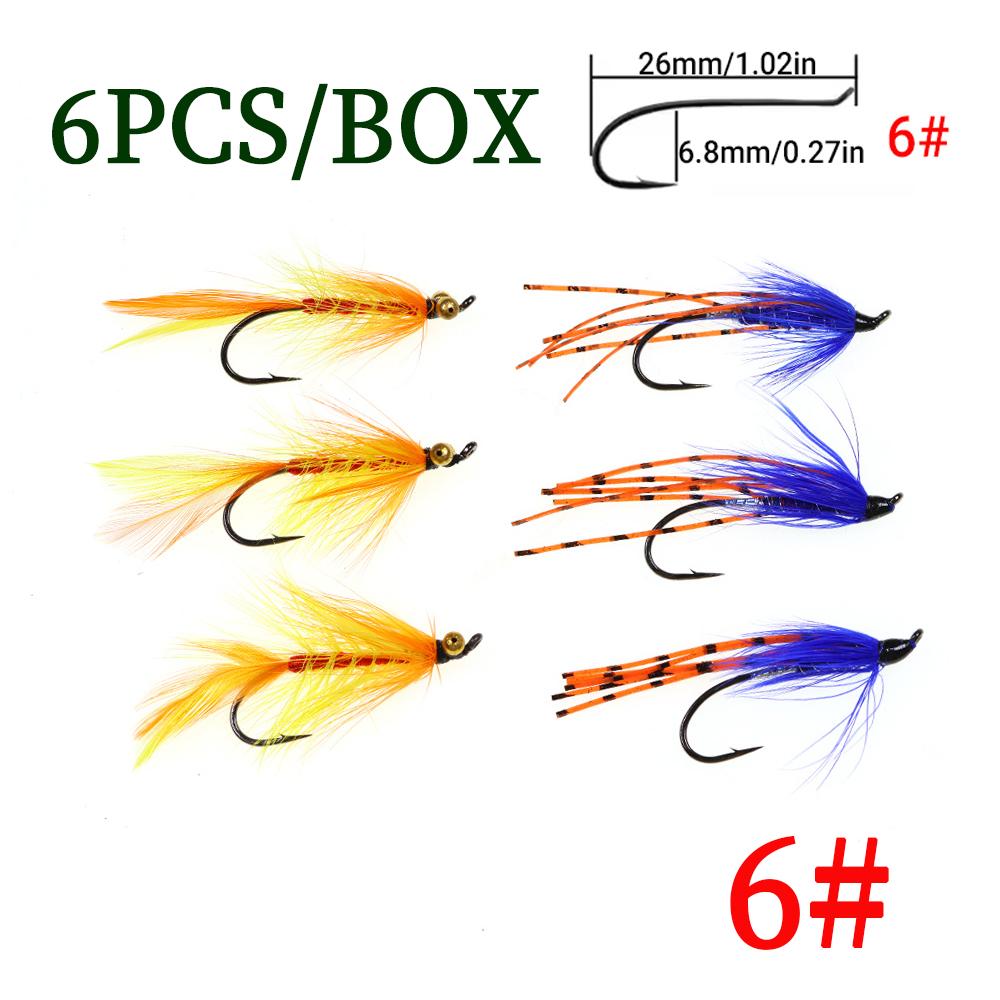 

Набор из 6 шт. #2 #4 #6 быстро тонущих мокрых мушек для ловли форели, лосося, стальноголового лосося с латунной бусинкой и хаклом, приманки для пресноводной и морской рыбалки