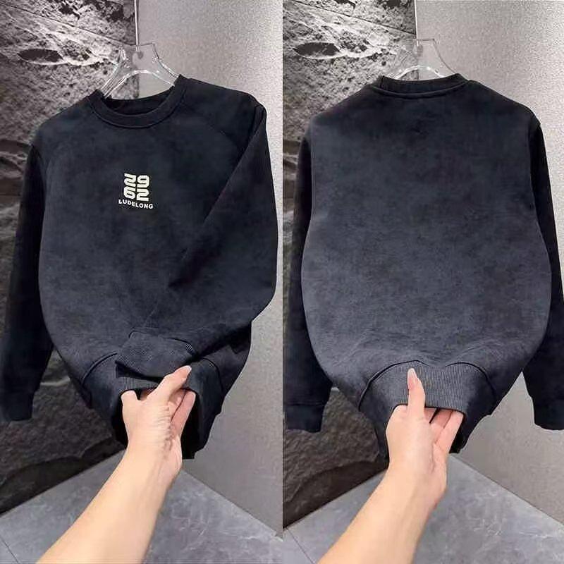 

Men s Heavyweight Round Neck Hoodie - High-End Feel, Trendy Spring/Autumn 2025 Loose-Fit Pullover Extra Large чорний