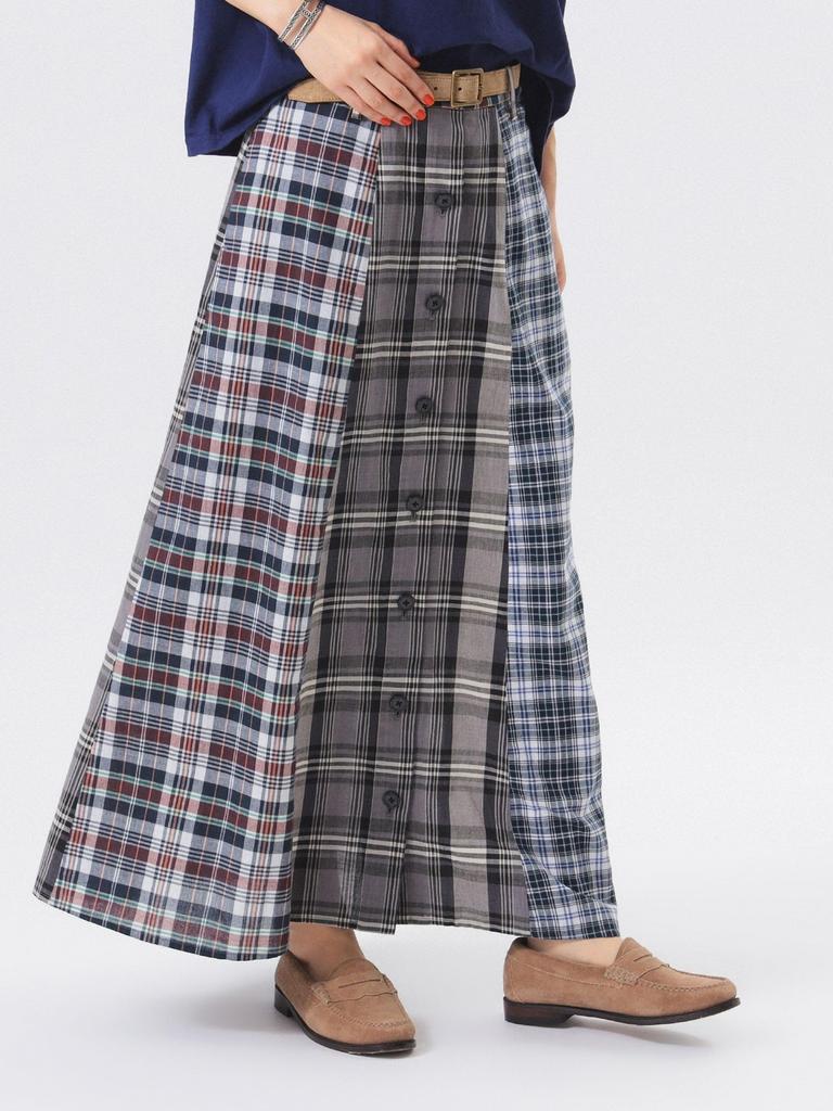 Beams Boy Madras Check Crazy Skirt, Women's, Gray, One Size, 13270114803