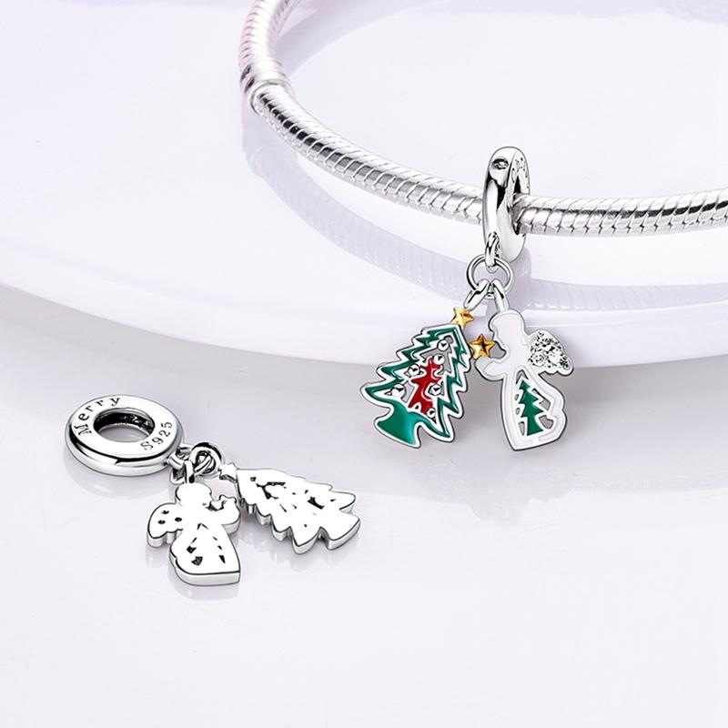 Charm 925 Silver Charms Pendant Santa Claus Christmas Tee Beads Fit Original Bracelet Necklace Charms Jewelry Gift