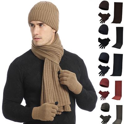 Unisex Knitted Scarf  Hat and Gloves Set Stretch Hat Scarf and Mitten Set