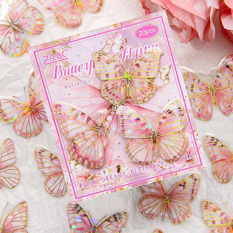 20-Sheet Vintage Gold-Foil Colored Butterfly Stickers, Shiny Foil Accents on Vibrant Wings for Hand Account, Scrapbook & Album