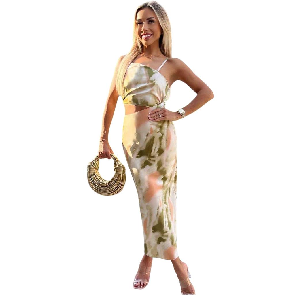 Vestido Midi Asimétrico con Aberturas de Poliéster Mármol para Mujer AX Paris