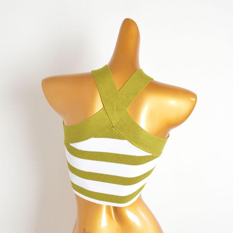 Summer Sexy Fashion Classic Stripes Women's off-the-Shoulder Cross-Halterneck Stretch Knitting Camisole Midriff Outfit Outer Wear
